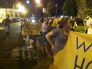 Anxious supporters await Herman Wallace in New Orleans.